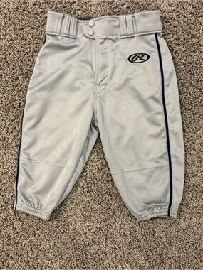 Rawlings Gray Youth Short Baseball Pants with Navy Blue Piping